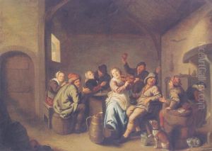 The Interior Of A Tavern With Figures Merrymaking And A Woman Playing The Fiddle