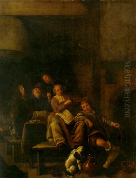 An Interior Scene With A Musical Duet And Other Figures Merrymaking - view 1
