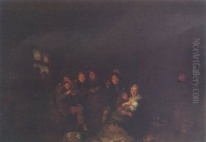 Peasants In A Barn Interior by Jan Miense Molenaer