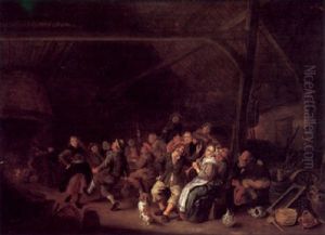 Frohliche Gesellschaft In Einem Bauernhaus by Jan Miense Molenaer