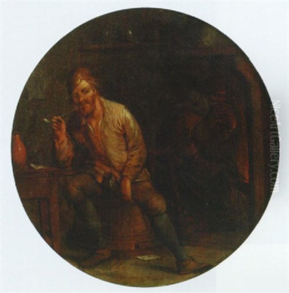 A Boor Smoking A Pipe In An Interior - view 1