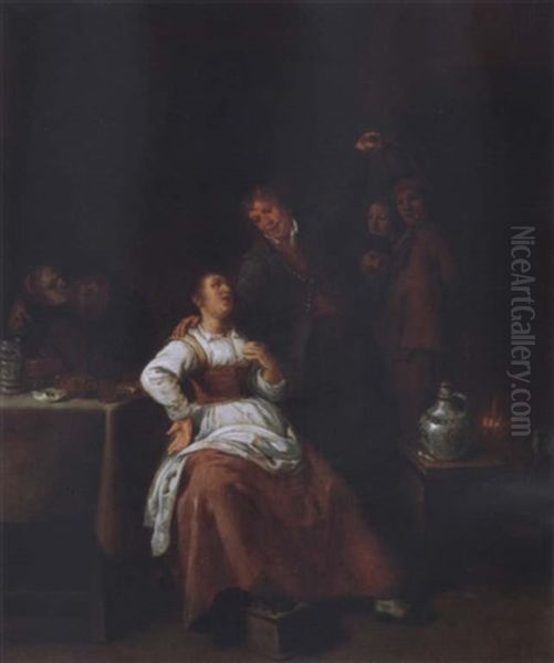 Figures Making Merry In An Inn By A Fireplace - view 1