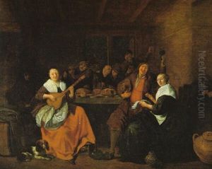 Musizierende Und Zechende Bauern In Einem Wirtshaus by Jan Miense Molenaer
