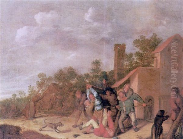 A Brawl Outside A Village Tavern - view 1