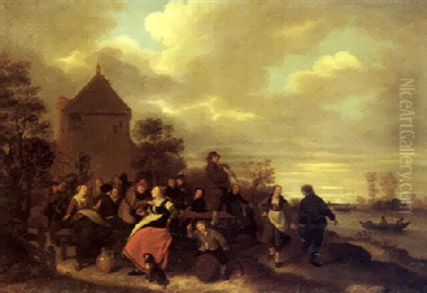 Peasants Merrymaking And Dancing Outside An Inn, On The Bank Of A River - view 1