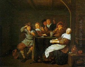 Peasants Gathered Around A Table Drinking And Playing Cards by Jan Miense Molenaer