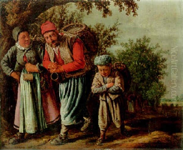 A Peasant Family Carrying Baskets On A Track On The Way To Market - view 1