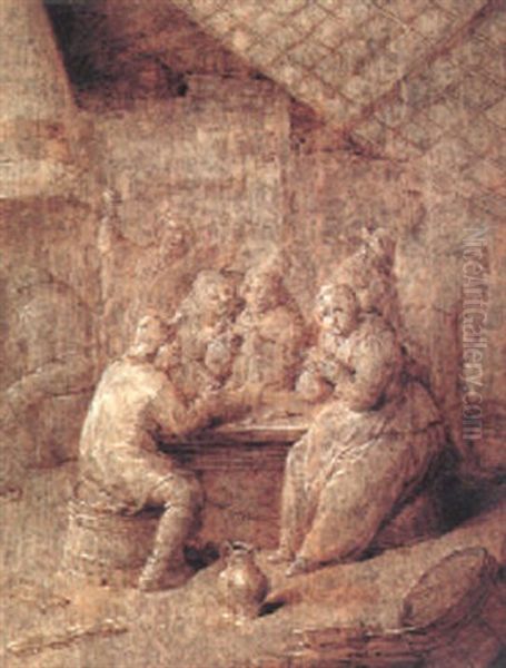 Interior With Boers Seated At A Table Playing Cards - view 1
