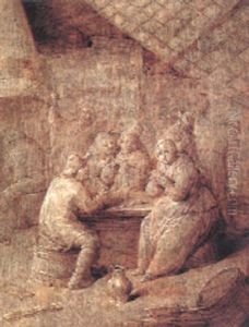Interior With Boers Seated At A Table Playing Cards