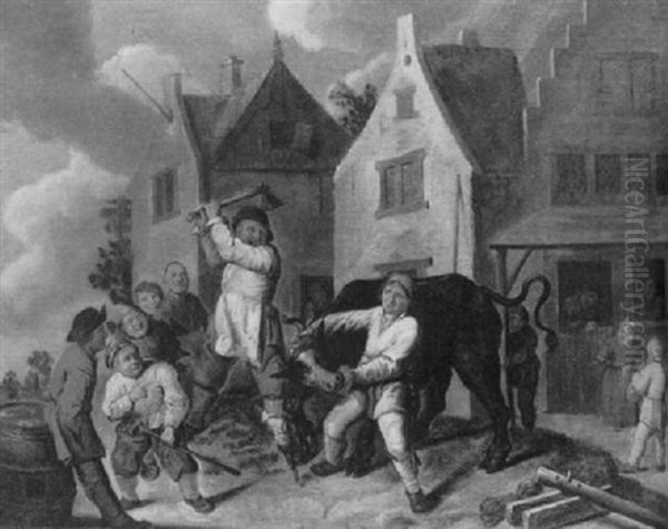 Peasants Slaughtering A Bull In A Village - view 1