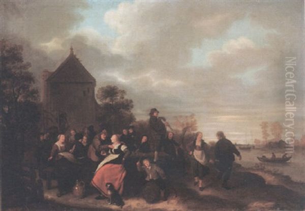 Peasants Merrymaking And Dancing Outside An Inn - view 1