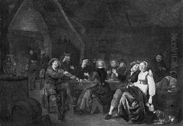 A Boor Courting A Maid In A Tavern, With Merry Company Singing At A Table Beyond - view 1