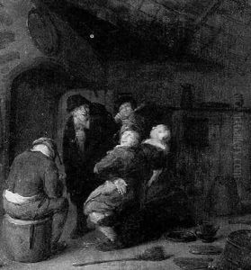 Kitchen Interior With Peasants Smoking by Jan Miense Molenaer