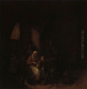Interior With Peasants Drinking, Smoking And Preparing Food by Jan Miense Molenaer
