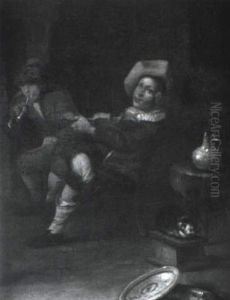 Violinist And Boor Smoking Pipe In Tavern by Jan Miense Molenaer