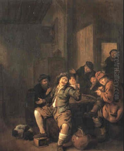 Seated Peasant Raising His Glass In A Toast With Other Villagers - view 1