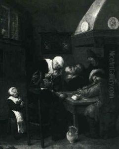 Kitchen Interior With Peasants Around A Table Making Merry by Jan Miense Molenaer