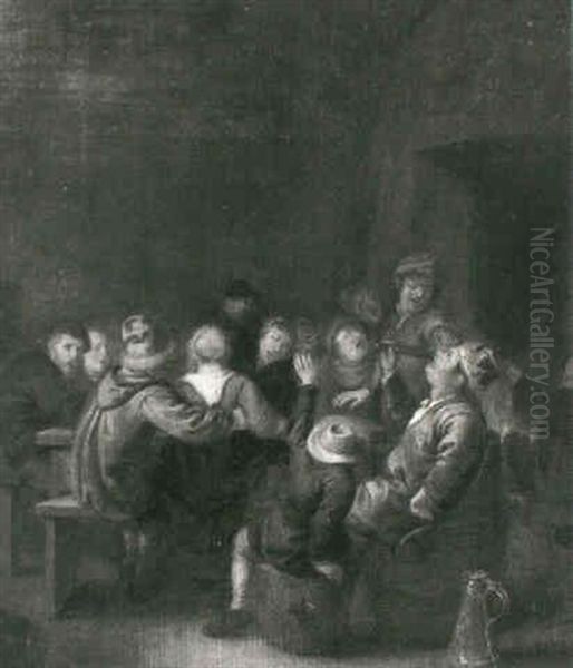 Peasants Making Merry Around A Table Before An Open Hearth - view 1