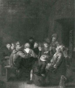 Peasants Making Merry Around A Table Before An Open Hearth by Jan Miense Molenaer