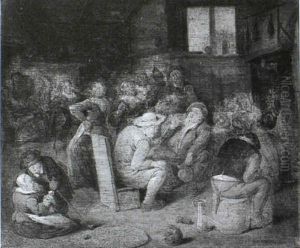 Boers Dancing And Drinking In A Tavern by Jan Miense Molenaer