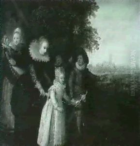 A Lady With Her Children Accompanied By A Nurse In A Landscape by Jan Miense Molenaer
