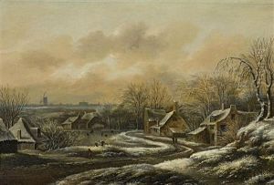 Winterliches Dorf Mit Angefrorenem Fluss by Nicolaes Molenaer