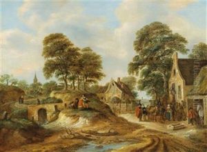 Travellers And Peasants In Front Of An Inn by Nicolaes Molenaer