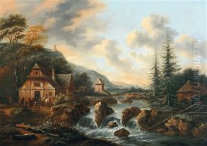 A Scandinavian Landscape With Travellers In Front Of A Tavern by Nicolaes Molenaer