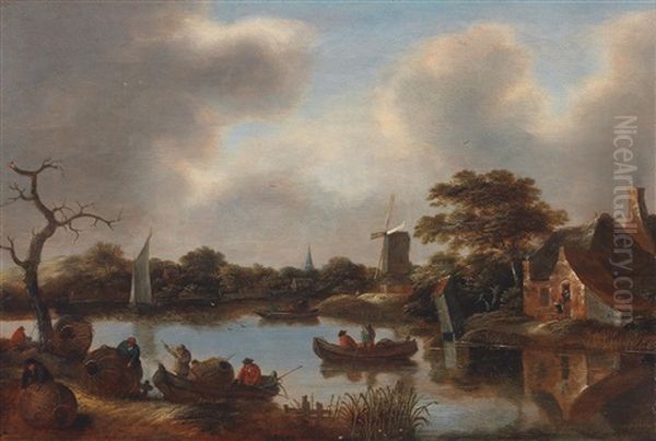 A Canal Landscape With A Windmill - view 1
