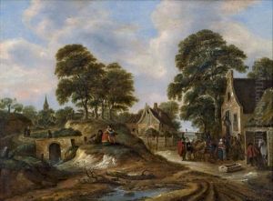 Landschaft Mit Einem Dorf Und Bauerlicher Staffage Vor Einer Herberge by Nicolaes Molenaer
