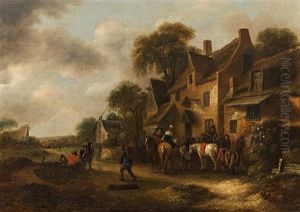 Resting Horses In Front Of A Farmstead by Nicolaes Molenaer