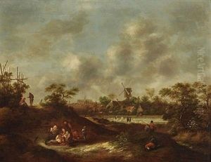Bleaching Of Cloths Near Haarlem In The Background The Church Grote Kerk by Nicolaes Molenaer