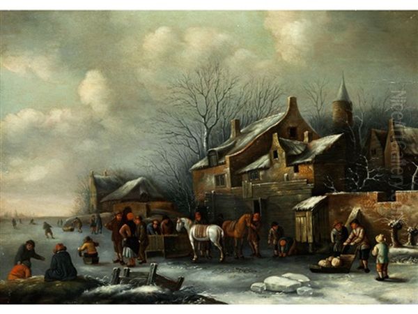 Winterlandschaft Mit Figuren Und Pferden - view 1