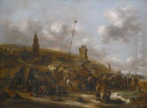 The Beach At Scheveningen With Fishermen Unloading Their Catch