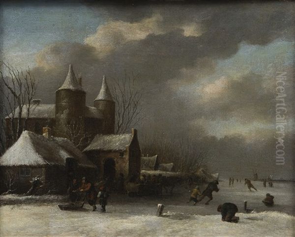 Winter Scene With Ice Skaters - view 1