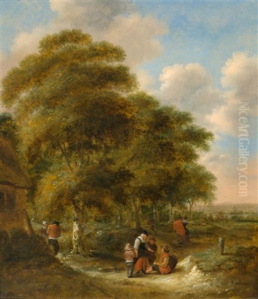 The Edge Of A Forest With Travellers And A City Beyond - view 1