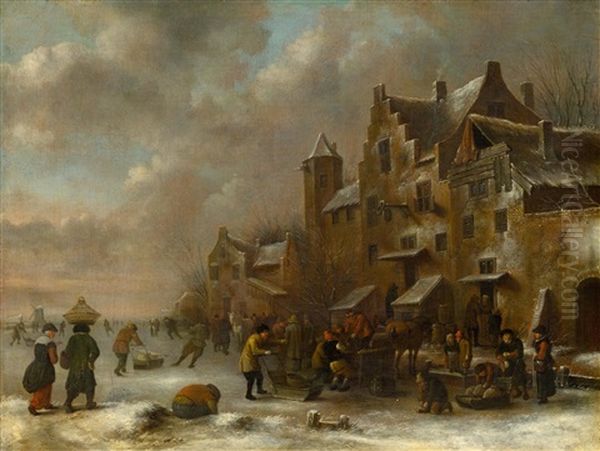 Winter Scene With Figures Before A Town - view 1