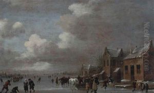 Skaters On A River by Nicolaes Molenaer