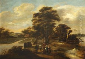 A Landscape With A Group Of Figures Resting By A Track by Nicolaes Molenaer