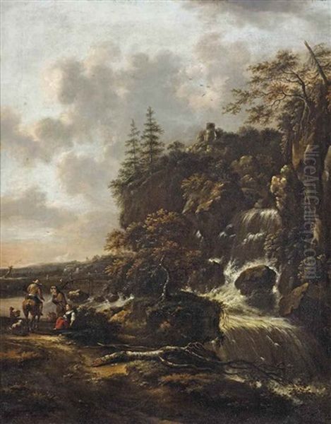 A Mountainous Landscape With A Waterfall - view 1