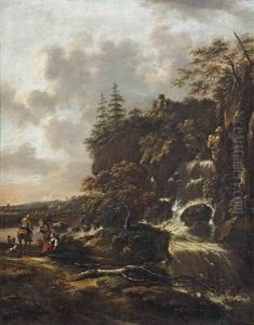 A Mountainous Landscape With A Waterfall A Mountainous Landscape With A Waterfall
