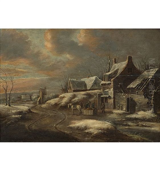 Abendliche Winterlandschaft Mit Packschlitten - view 1