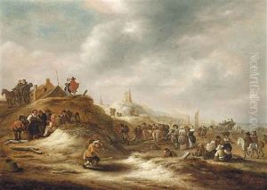 The Beach At Scheveningen, With Elegant Figures And Fishermen Selling Their Catch