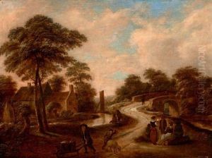 Paysage Au Pont Anime by Nicolaes Molenaer