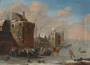 Eisvergnugen Vor Der Stadtmauer by Nicolaes Molenaer