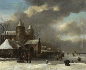 Winter Landscape With Skaters by Nicolaes Molenaer