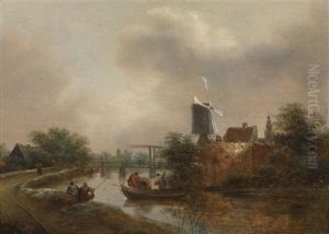 Flusslandschaft Mit Einer Windmuhle Und Einem Fischerboot by Nicolaes Molenaer