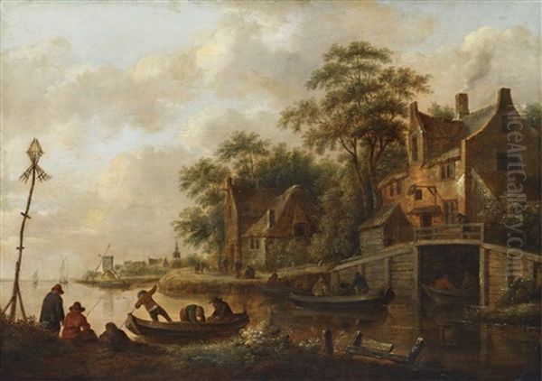River Landscape With Ferryboats - view 1