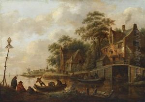 River Landscape With Ferryboats River Landscape With Ferryboats