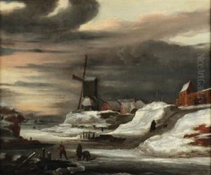Paysage Au Moulin Enneige by Nicolaes Molenaer